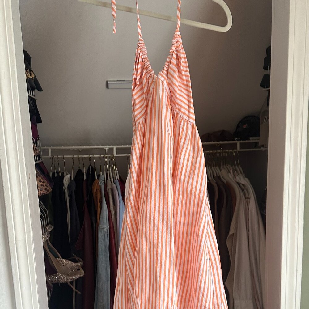 Orange and White Striped Halter Dress Size M